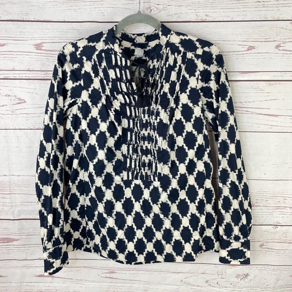 J. Crew Tops - J. Crew Factory Women's Blue White Geometric Print Long Sleeve Shirt Size 2